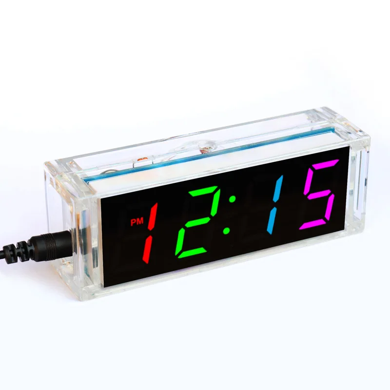 Tanie Cyfrowy w kształcie tuby zegarek DIY zestaw temperatury wielokolorowe oświetlenie LED wyświetlacz sklep