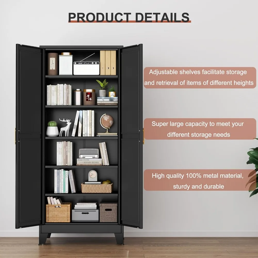 Kitchen Pantry Storage Cabinet with Doors and Adjustable Shelves, Metal ClosetMaid Food Pantry Cabinets, Freestanding Cupboard 5