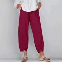 Women Cotton Linen Harem Pants Vintage Printed Wide Leg Trousers Casual Solid Pockets Harajuku High Waist Baggy Pants Joggers - Image 6