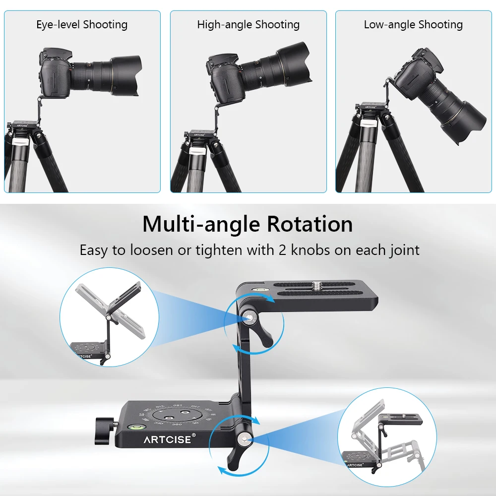 ARTCISE ZH10 Upgraded Z-Flex Tilt Folading Aluminum Alloy 360&deg; Panoramic Tripod Head with 2 Adjust Knob for DSLR Camera Load 3kg