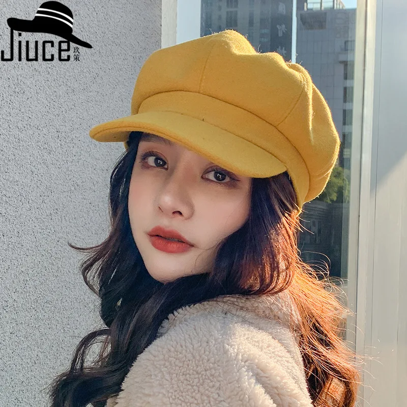 Berets Hat Octagonal Beret Hats Wool Blended Newsboy Caps Women Cool Street Brim Cap Outdoor Winter Autumn Bonnets Girl