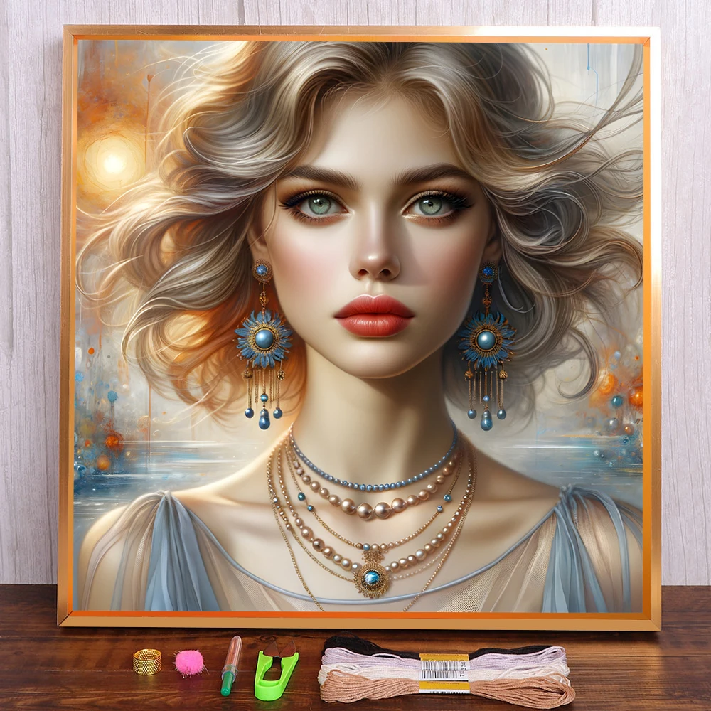 Portrait Girl Printed Cross Stitch DIY Embroidery Patterns DMC Threads Sewing Handiwork Craft Hobby Promotions Different Stamped
