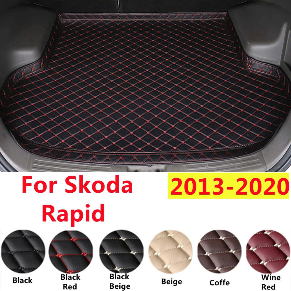 

SJ профессиональный автомобильный коврик для багажника, подходит для SKODA Rapid 2013-14-15-16-2020 XPE кожаный задний вкладыш, задняя грузовая накладка, водонепроницаемая высокая сторона