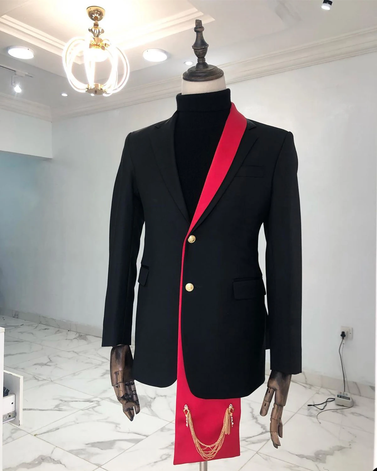 Men's Suit 2 Pieces Sequins Blazer Pants Red Peaked Lapel Single Breasted Tuxedo Wedding Groom Formal Tailored Costume Homme
