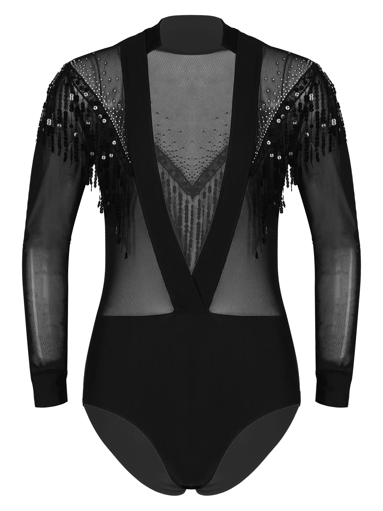 Iiniim Men's Shiny Sequin Long Sleeve Dance Leotard Front Wrap V Neck