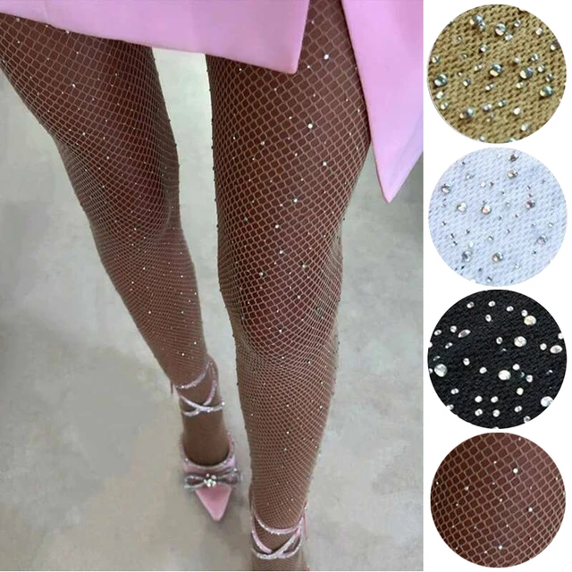 2024 Summer Fishnet Diamond Pantyhose for Women Sexy Fashion Shiny Net  Tights Female Slim Rhinestone Mesh