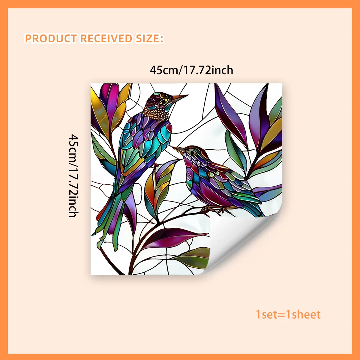 Colorful Hummingbird Leaves Electrostatic Stickers for Window Displays Glass Sticker Double-sided Printing Visible Adhesive Free