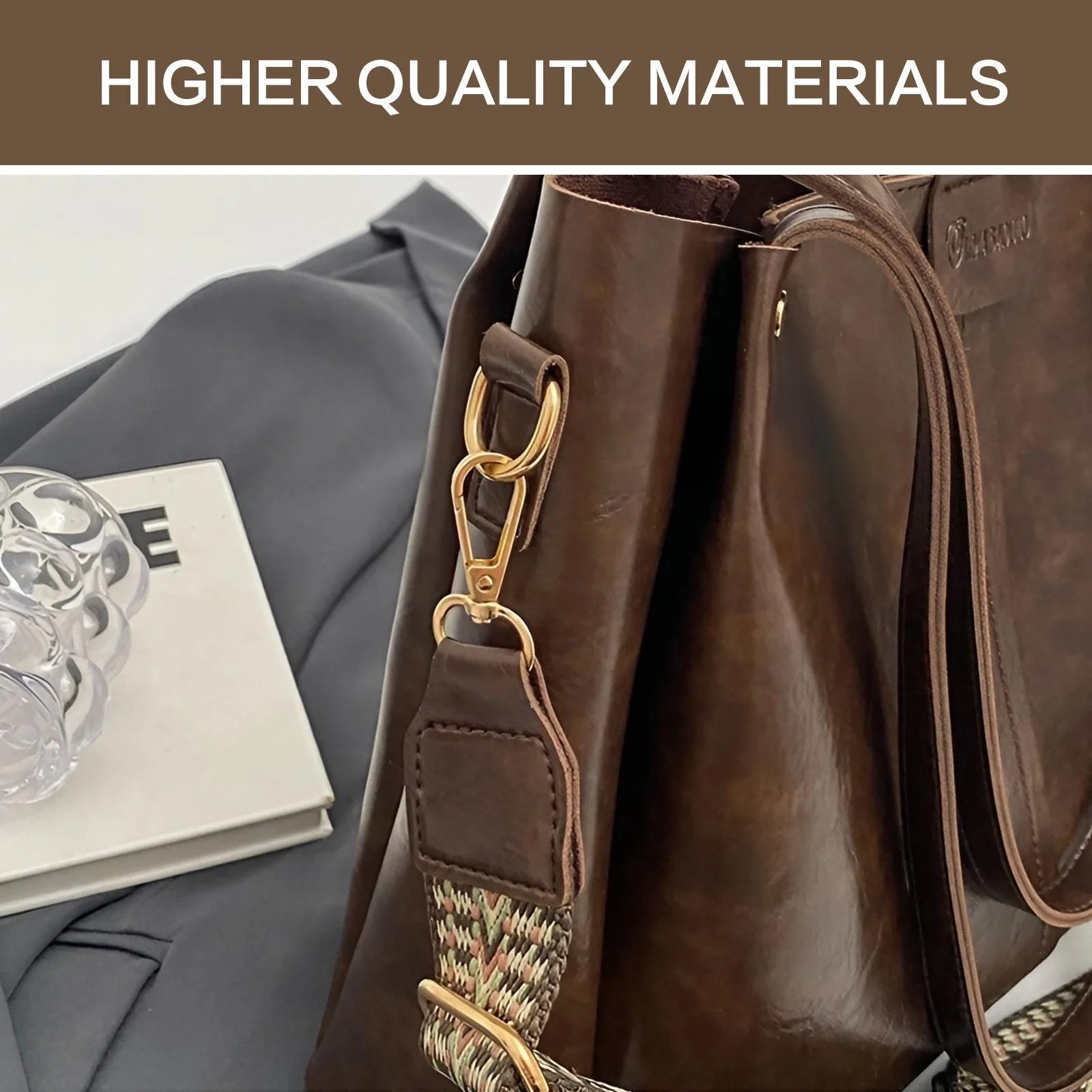 Large capacity PU leather shoulder bag with multi compartments, lightweight, waterproof, and stylish for everyday use. 45789