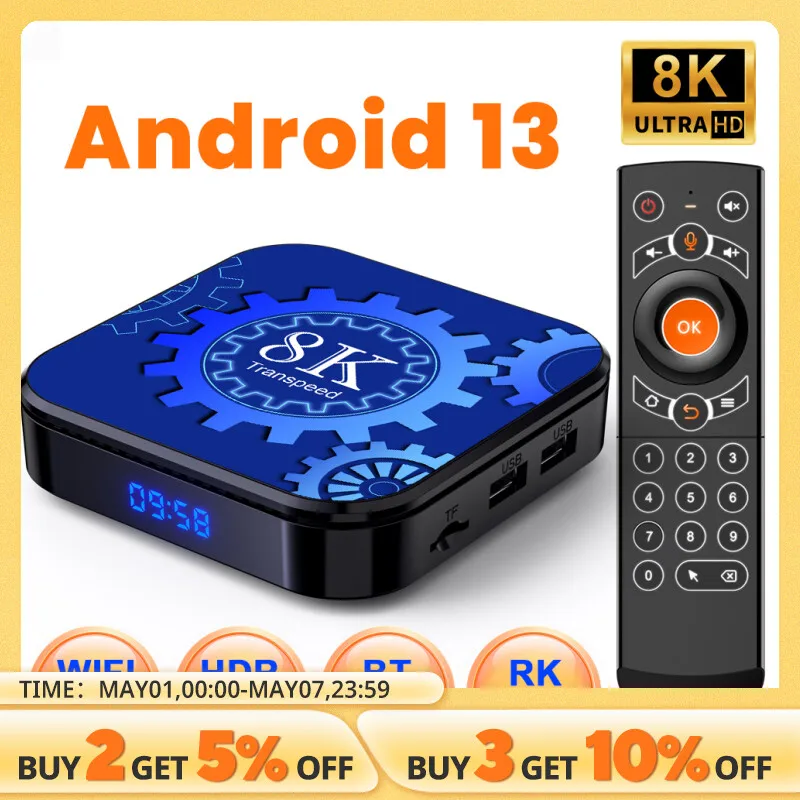 Transpeed Android 13 Wifi5 TV Box HDR10+ Support 8K Video 128G 64G 32G BT5.0+ RK3528 4K 3D Set Top Box