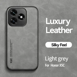 Luxury PU Leather Magnetic Shockproof Phone Case with Metal Plate - Premium Back Cover for Honor X5C Plus (GRAY)