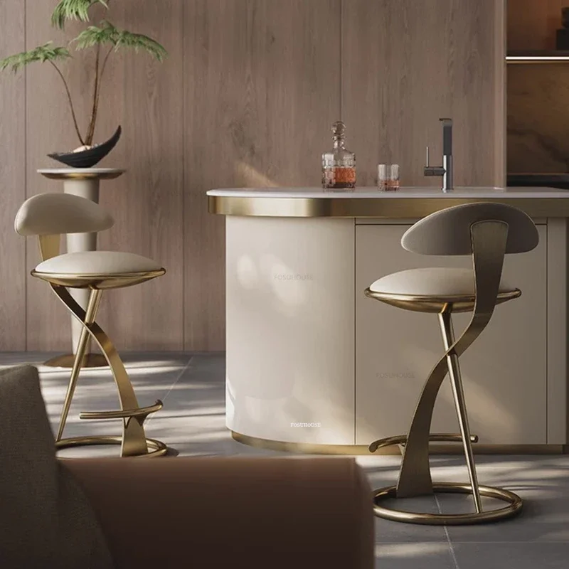 Designer High Stool Italian Light Luxury Bar Chairs Creative Bar Furniture Home Stainless Steel Cafe Kitchen Backrest Chair