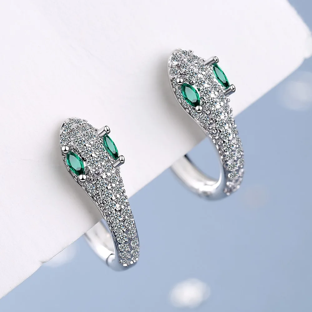 

Prevent Allergy 925 Sterling Silver Small Snake Stud Earrings For Women Trendy Zircon Hoop Earrings Vintage Jewelry Christmas