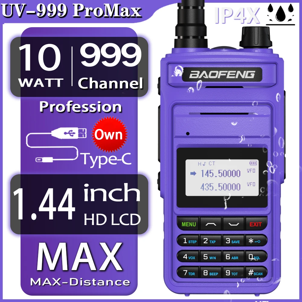 2023 Baofeng Exclusive Uv-999 Pro Max 10W Walkie Talkie Ad Alta Potenza Type-C Caricabatterie 999 Ch Long Range Ham Radio Bidirezionale Uv5R Uv13