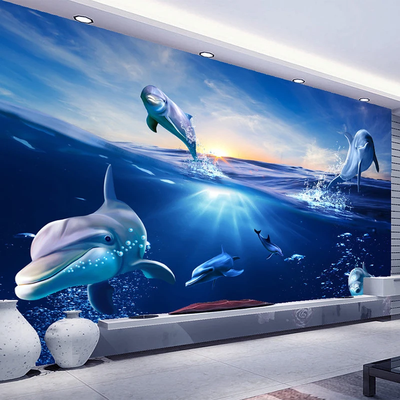Custom-3D-Cartoon-Mural-Wallpaper-Sunrise-Dolphin-Out-Of-The-Water-Photo-Wall-Paper-For-Kids (1)