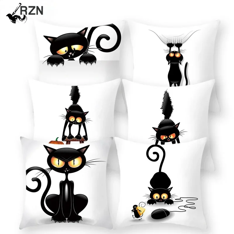 

RZN 1Pcs Black Cat Spider Polyester Cushion Cover Decorative Throw Pillows Home Bedroom Sofa Seat Car Decoration Pillowcase
