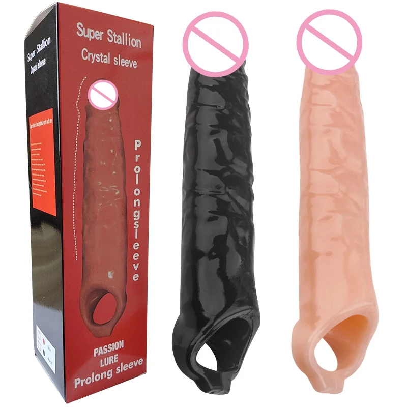 Penis sleeve Penis condom Penis enlargement 28CM Huge Penis Enlargement Extender Condoms Realistic Penis Extension Sleeve Reusable Condom Cock Ring Sex Toys Men