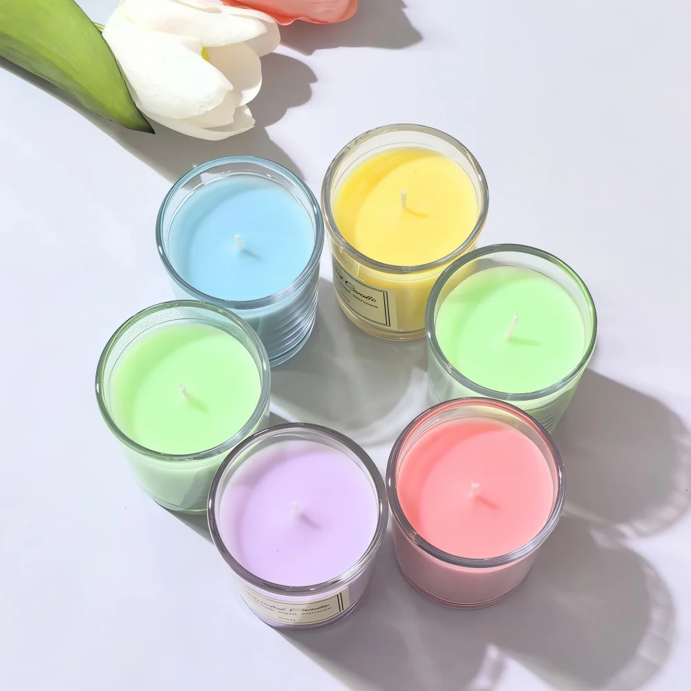 Luxurious Handmade Scented Candles Gift Set - Colored Soy Wax in Elegant Glass Holders