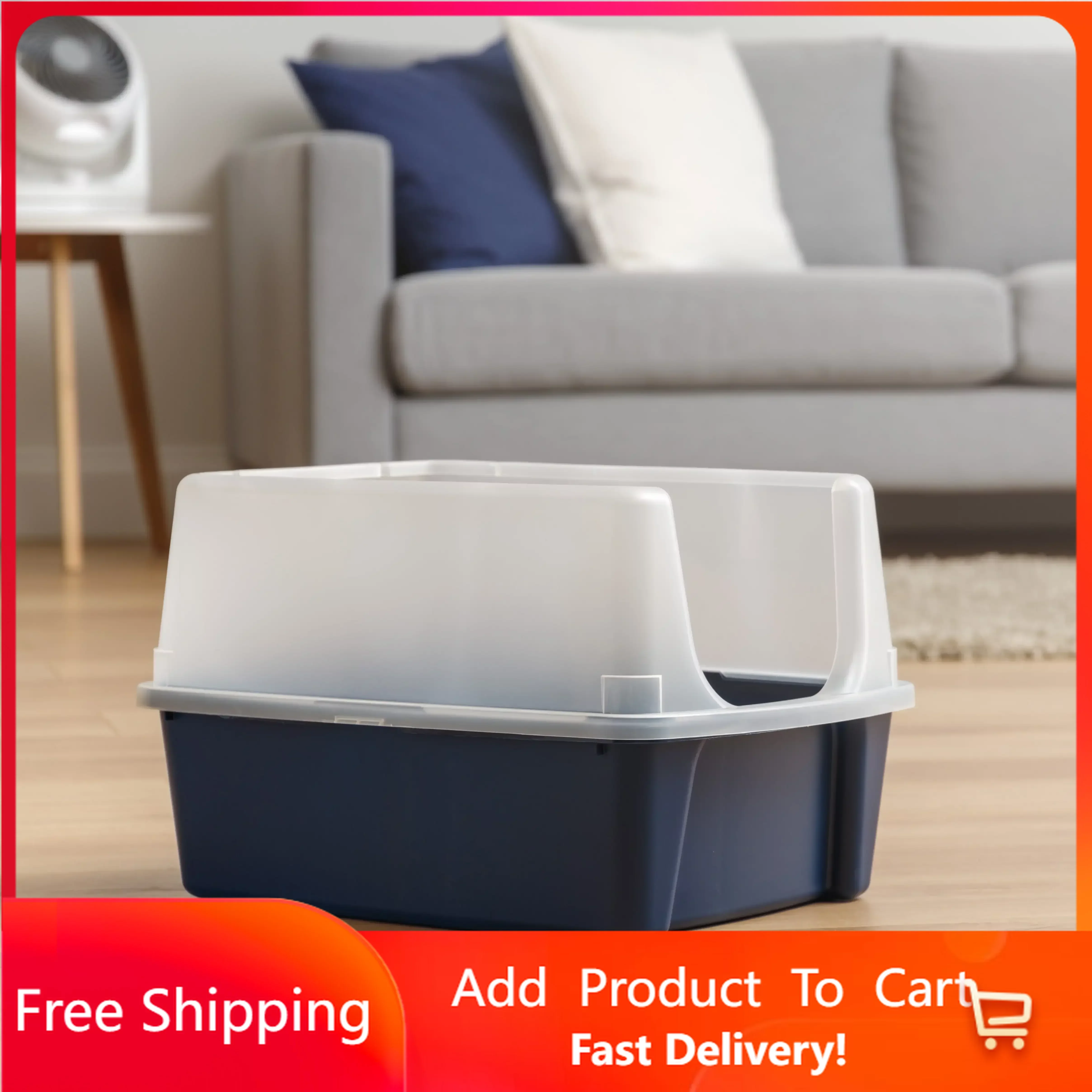 

Open-Top Cat Litter Box with Shield, Navy， cat litter box enclosure Rapid Transit Free Shipping