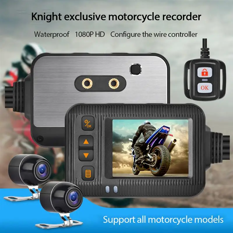 1080P Moto DVR 2'' Color Display Motorcycle Dashcam Front + Rear Camera  Video Recorder DVR System Wired Control Loop Recording