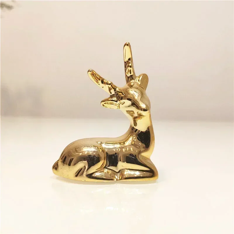 Small Gold Electroplate Ceramic Animal Figurines Swan Alpaca  Dog Cat Rabbit Fox Deer Porcelain Home Desk Decoration
