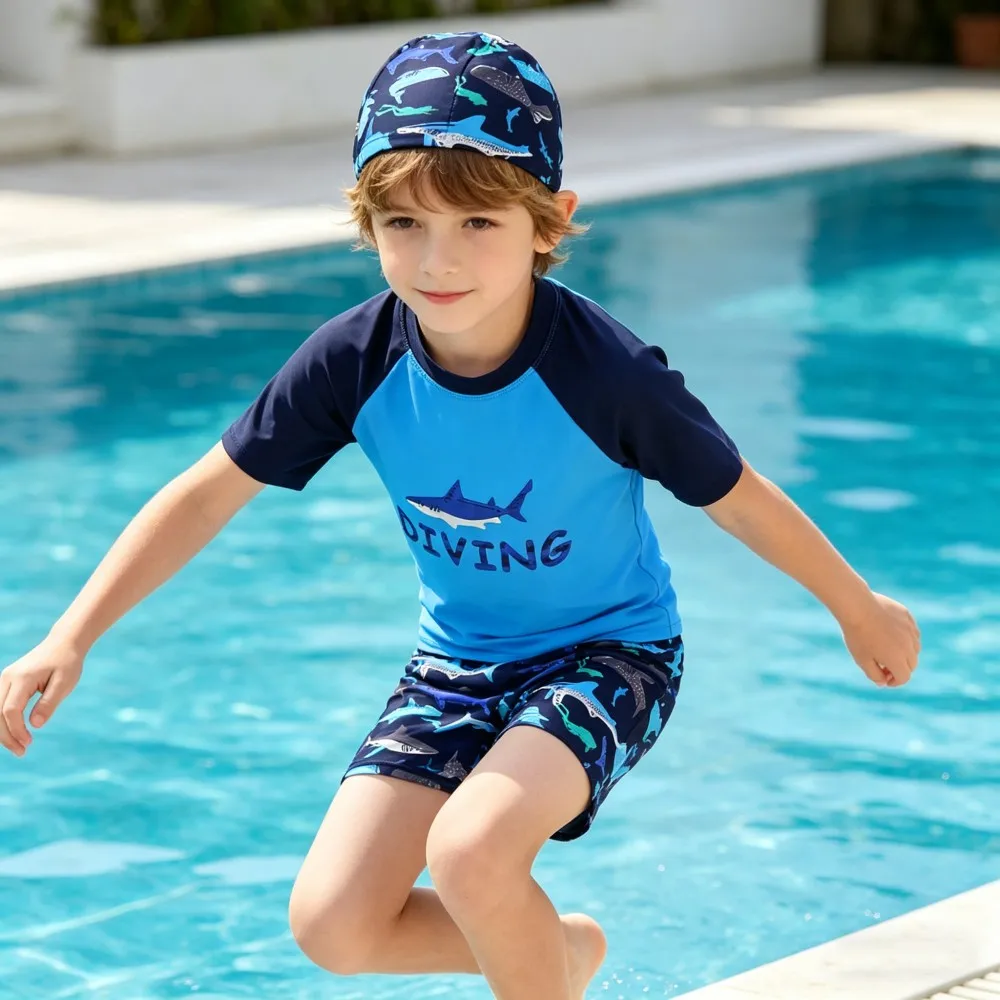 Kids Swimming Suits Children Swimsuit Boys Swimwear Set Cartoon Beachwear Surf Bathing Outfits for 4 5 6 7 8 9 10 11 12 13 Years - 4
