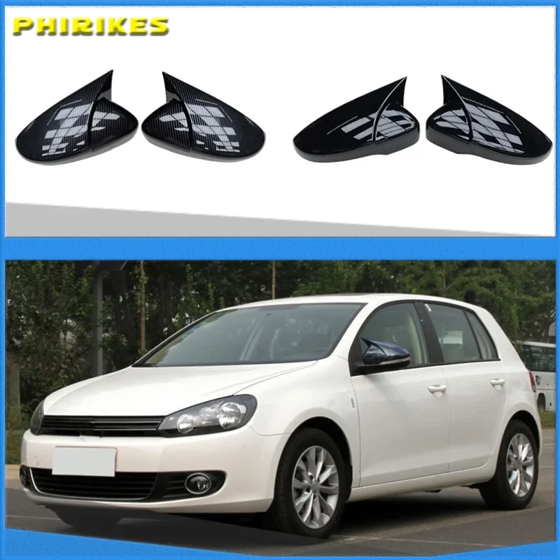 

2pcs Car Rear View Mirrors Cover Protector For Golf 6 MK6 R VI 2009-2013 Black 5K0857537 Auto Rearview Mirror Covers Accessories