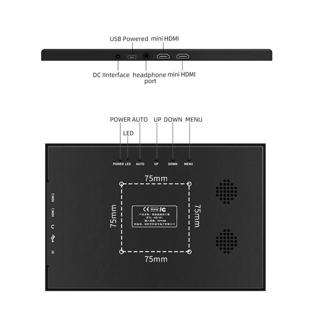 Ʈ ġ IPS ޴ , Ǯ HD 1920x1080, Ŀ , USB 5V2A ǥ HDMI DC 12V2A, 13.3 ġ