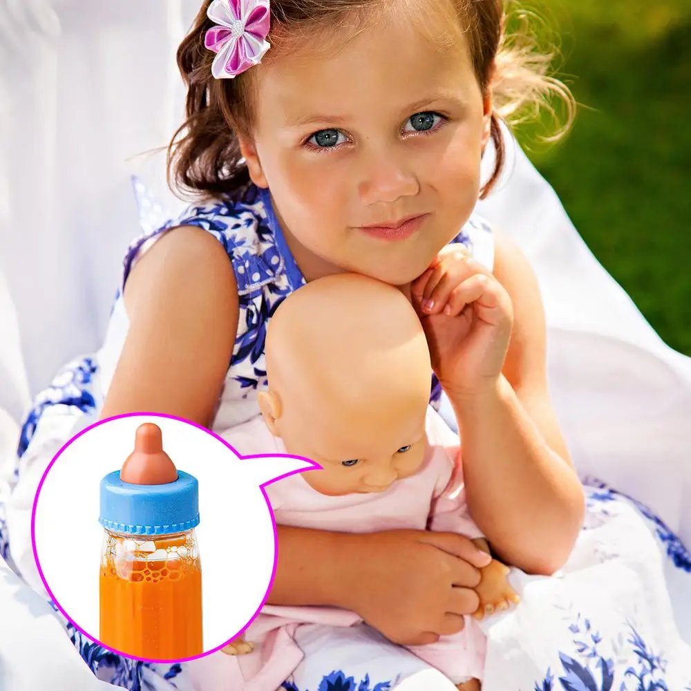 15,2 cm/9,3 cm Puppe Magische Milch Saft Flaschen Mit Schnuller Lätzchen Fit Neugeborene Puppen Kunststoff Nippel Flasche puppenhaus Spielzeug Set Reborn – Detail 2