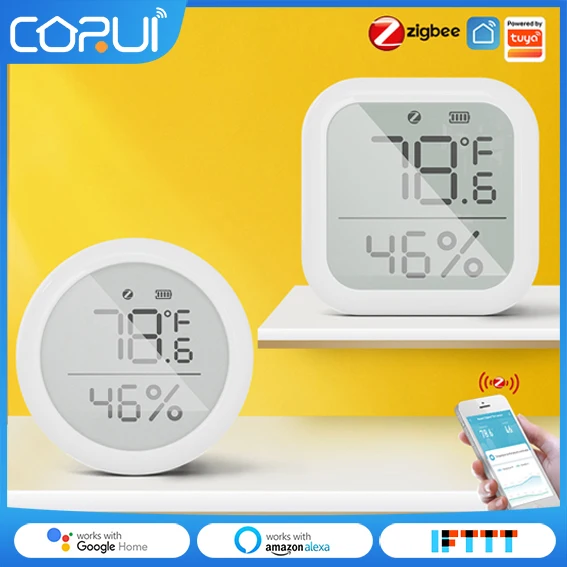 

CORUI Tuya ZigBee Temperature And Humidity Sensor Indoor Hygrometer With LCD Display Smart Life App Remote Control A Better View
