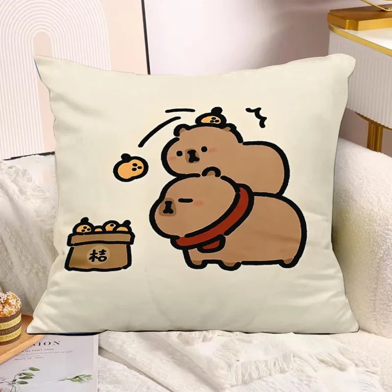 Cute Capybara Print Decorative Pillowcase Bedroom Living Room Square Cushion Pillowcase 6