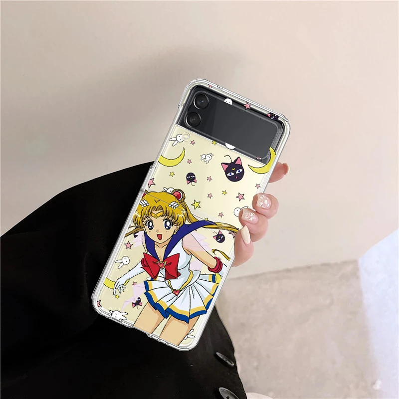 samsung galaxy z flip3 case Case For Galaxy Z Flip 3 5G Transparent Hard PC Back Cover For Samsung Galaxy Z Flip3 Protective Bumper Shell Sailor Moon Anime galaxy z flip3 phone case