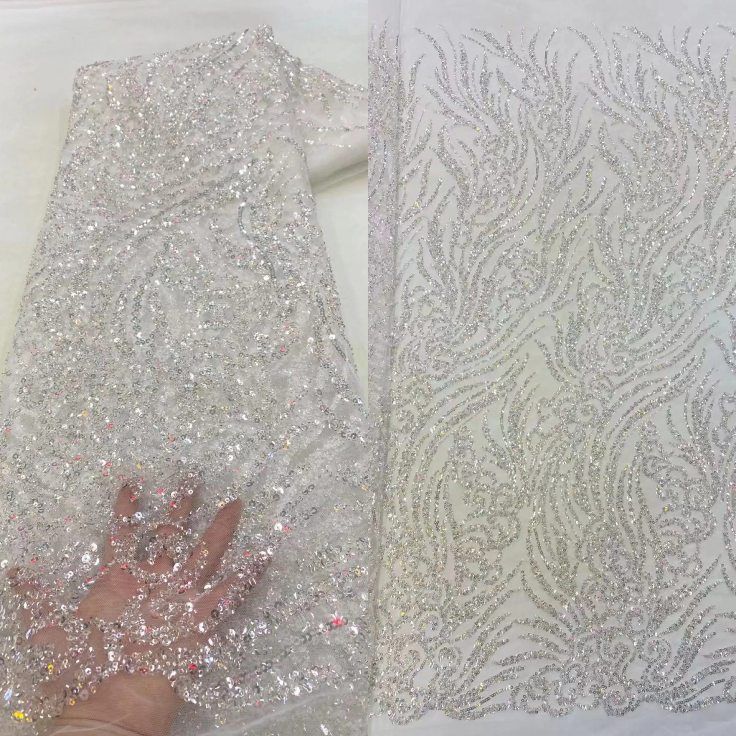 

Beautiful Beaded Fabric L-1228383 Embroidery French Mesh Lace African Nigeria Fabirc lace For Evening dresses Wedding