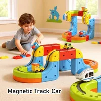 Diy Assembly 3D Electronic Magnetic Track Train Non-remote Control Rail Car Educational Children's Toys Christmas Gift