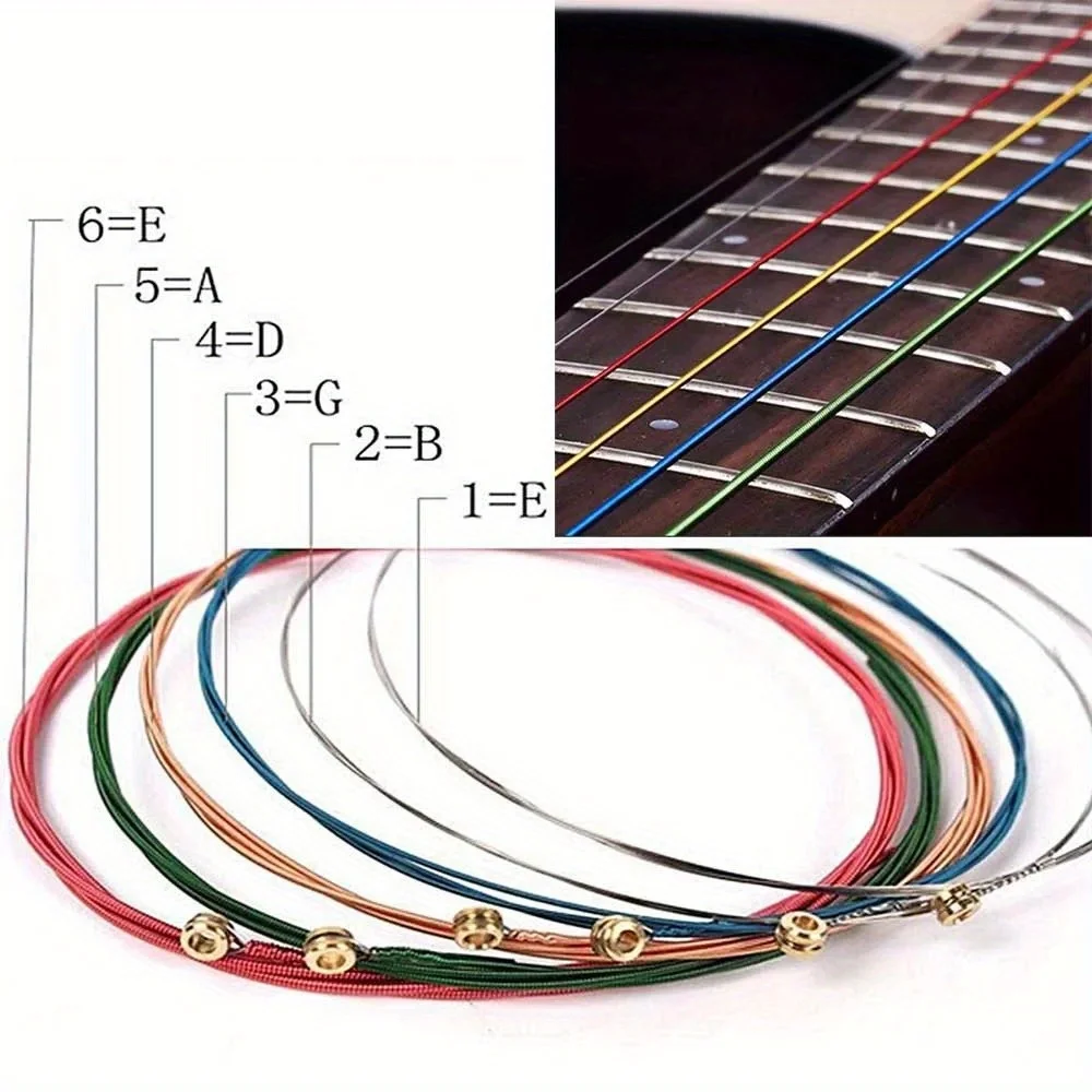 Acoustic Guitar Strings Classical Guitar Strings 6Pcs/Set Multi Color Acoustic Guitar Strings Rainbow Colorful Guitar Strings E-A For Acoustic Folk Classic Guitar11