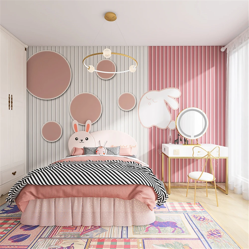Custom Modern Minimalist Pink Vertical Rabbit Wallpaper Nordic