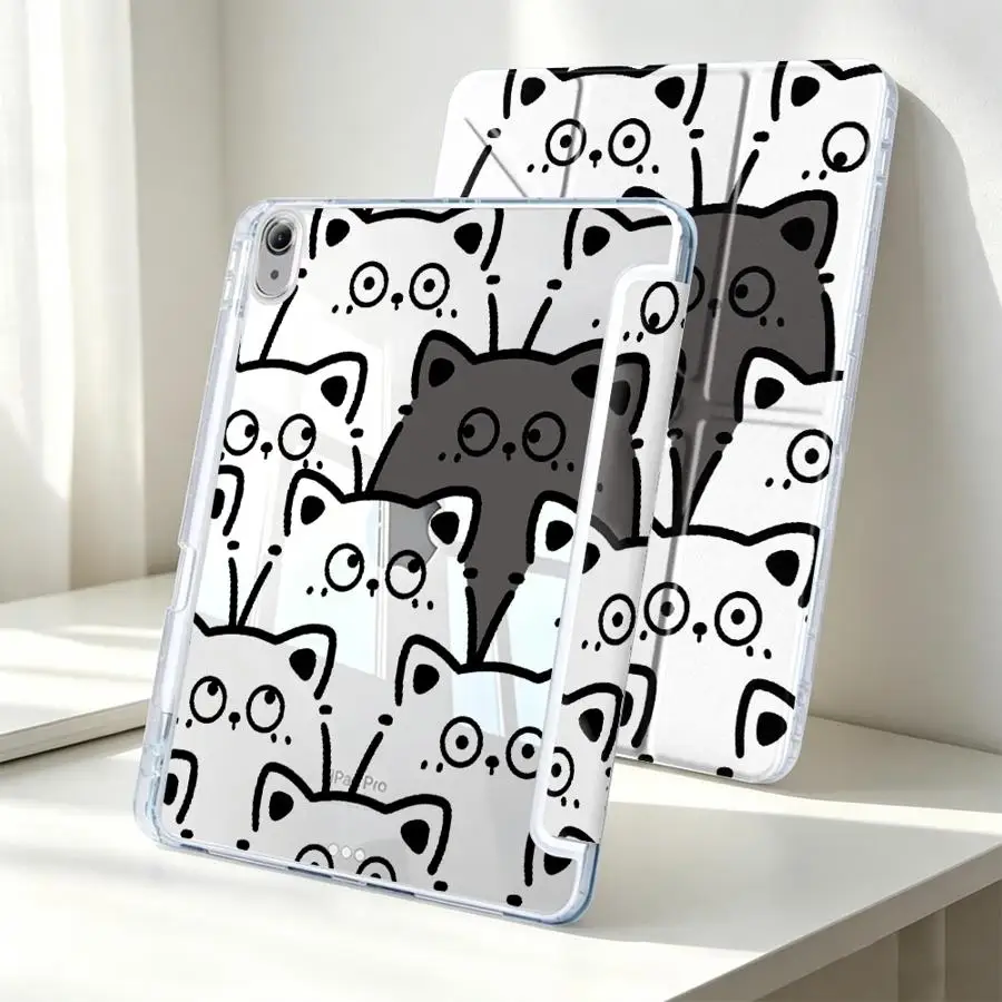 Cute Cartoon Kitty Tablet Case with Pen Slot Cover