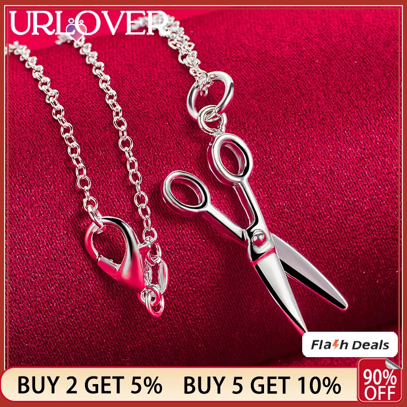 

URLOVER 925 Sterling Silver Scissors Pendant Necklace For Women Party Engagement Wedding Fashion Charm Jewelry 16-30 Inch Chain