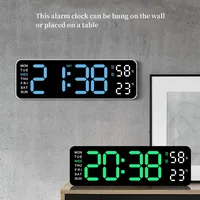 9 Inch Large Digital Wall Clock USB Powered TEMP Humidity Week Auto Dimmer DST Table Clock 12/24H Electronic LED Alarm Clock 3