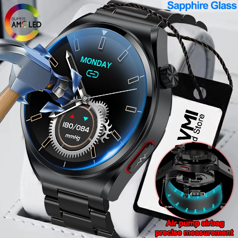 Nuovo Non Invasivo Zucchero Nel Sangue Vetro Zaffiro Smart Watch Pompa Airbag Precisione Pressione Sanguigna Chiamata Bluetooth Ecg + Ppg Smartwatch