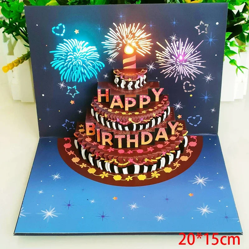Biglietto D'auguri Musicale Con Pop-up 3D, Luci E Candela - Compleanno Azzurro Con Numeri D'età