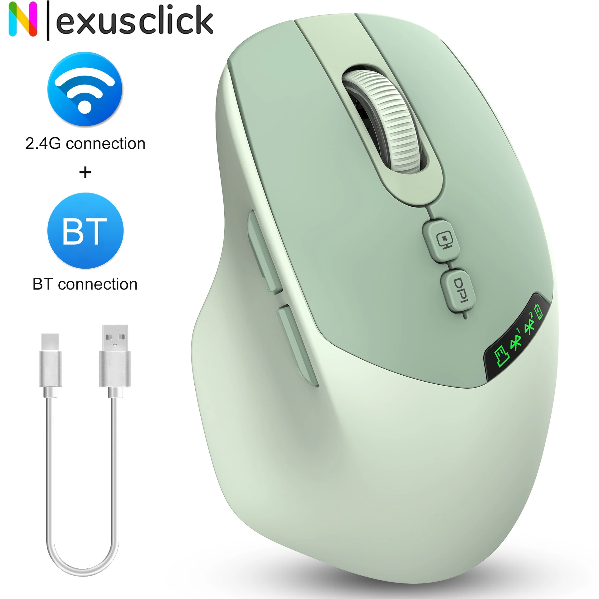 충전식 무소음 무선 마우스, 4가지 색상 옵션, 노트북 및 사무실용 7버튼 인체공학적 디자인