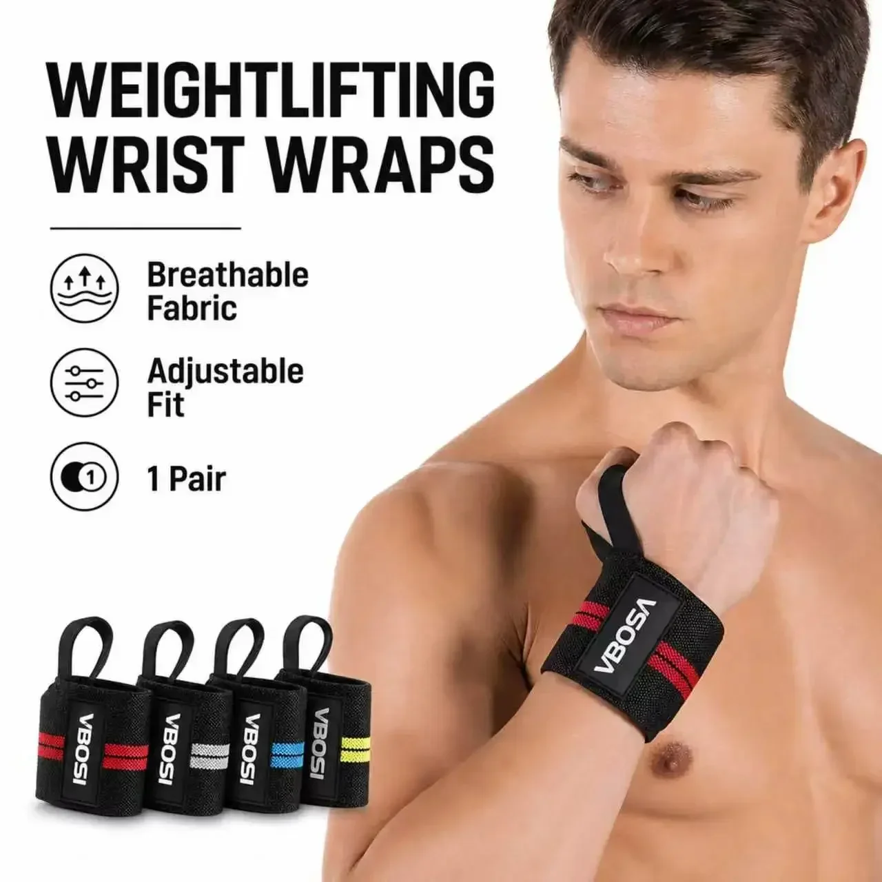 VBOSI Heavy Duty Adjustable Wrist Brace for Powerlifting and Injury Prevention