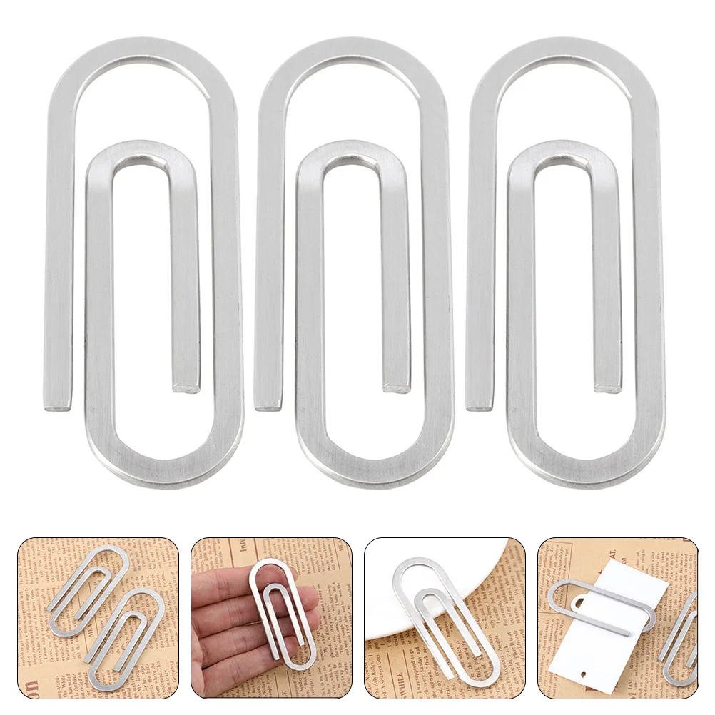 3 Pcs Paper Clip Outdoor Money File Binder Clips Wallet Bills Fixing Clamp Office Supplies Stainless Steel Paperclips