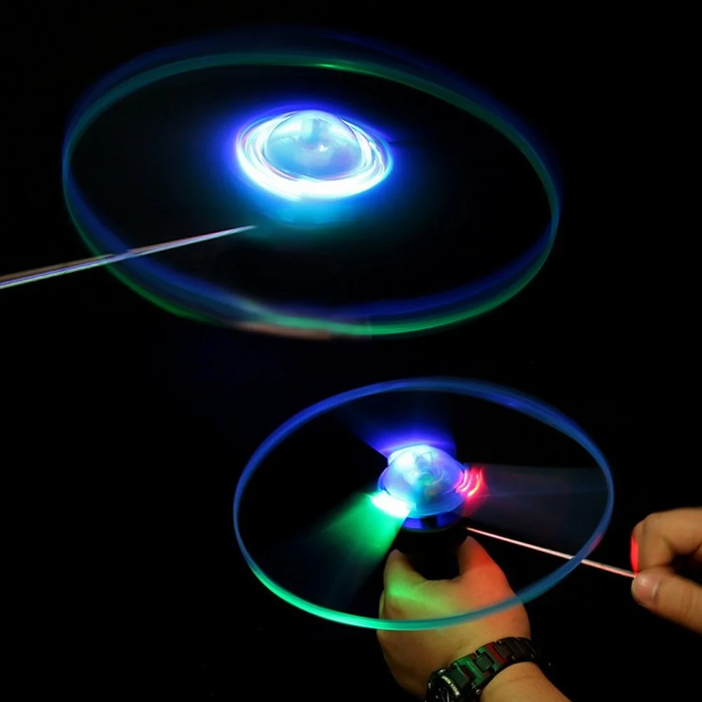 

LED Lighting Flying Disc Propeller Helicopter Toys Pull String Flying Saucers UFO Spinning Top Kids Outdoor Toys Fun Game Sports