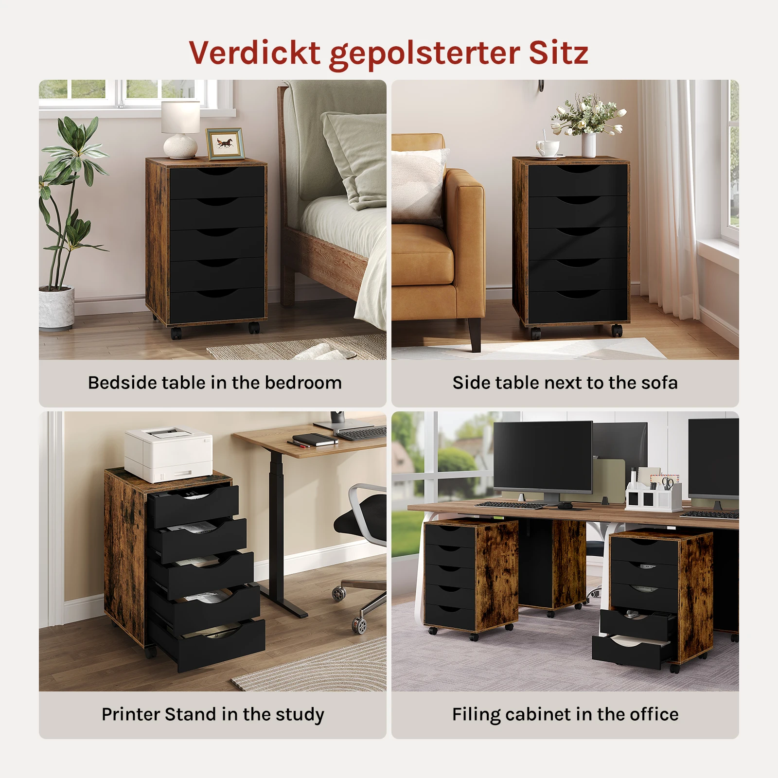 WOLTU Mobiler Aktenschrank, rollender Bürocontainer, Aufbewahrung mit 5 Schubladen, Rollen, Aktenorganisator, Schreibtisch-Unterschrank für Zuhause – Detail 20