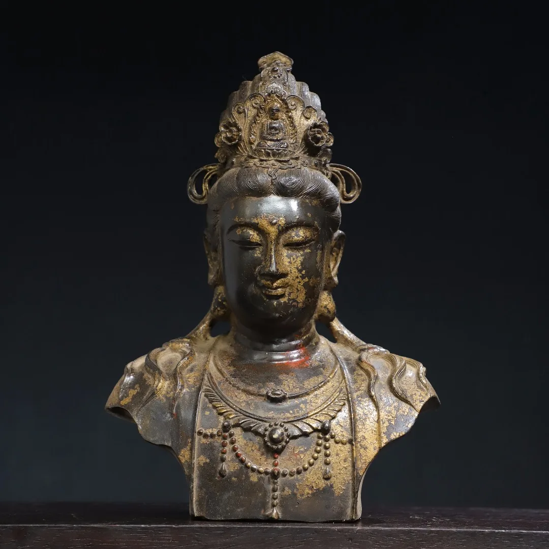 

12"Tibetan Temple Collection Old Bronze Cinnabar Mud gold Northern Wei Buddha Guanyin Bodhisattva Standing Buddha Worship Hall