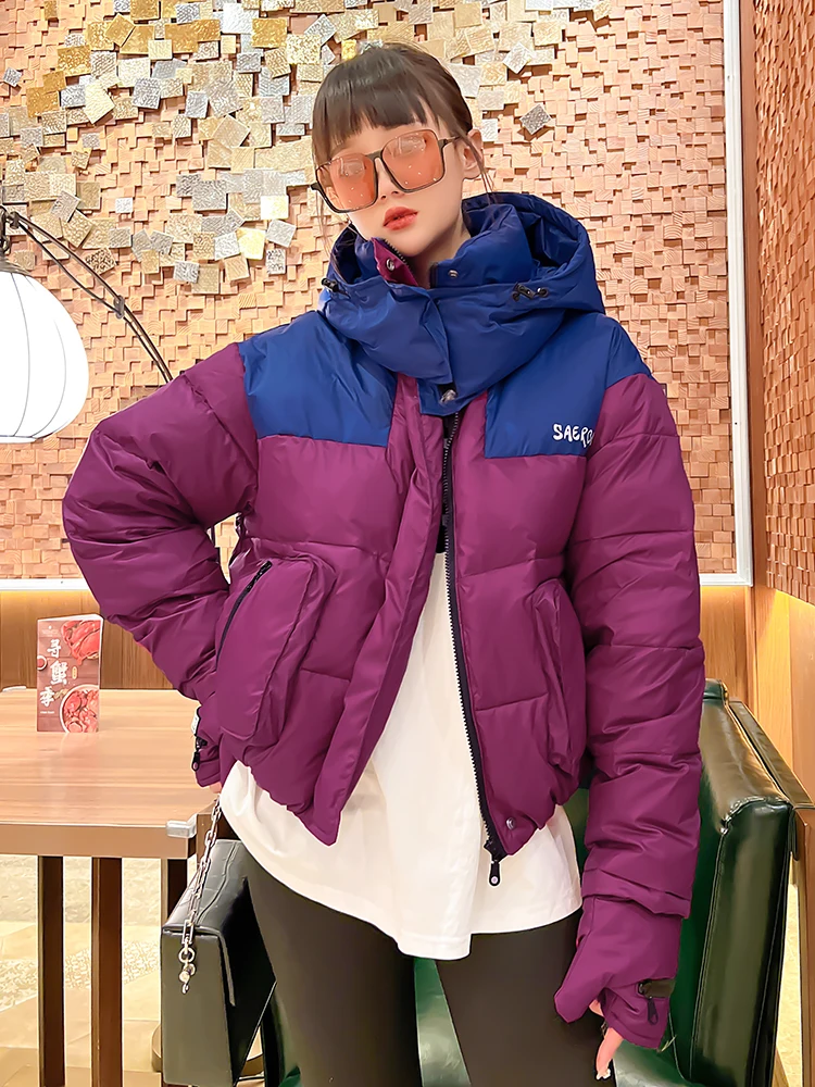 

Casual Hooded Loose Puffer Down Jacket Warm Chaqueta Winter Thick Feather Parka Short Bubble Coat Windbreaker Overcoat Women