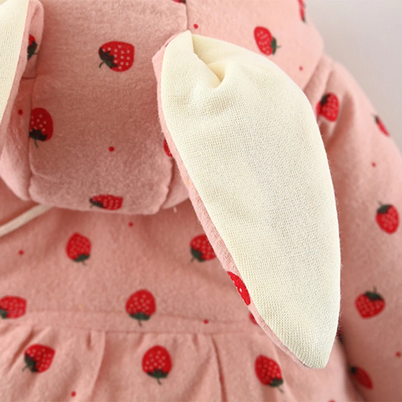 Baby Girl'S Cotton Jacket Cute Strawberry Hooded Girl'S Cotton Jacket For Autumn And Winter Warm Winter Clothing
