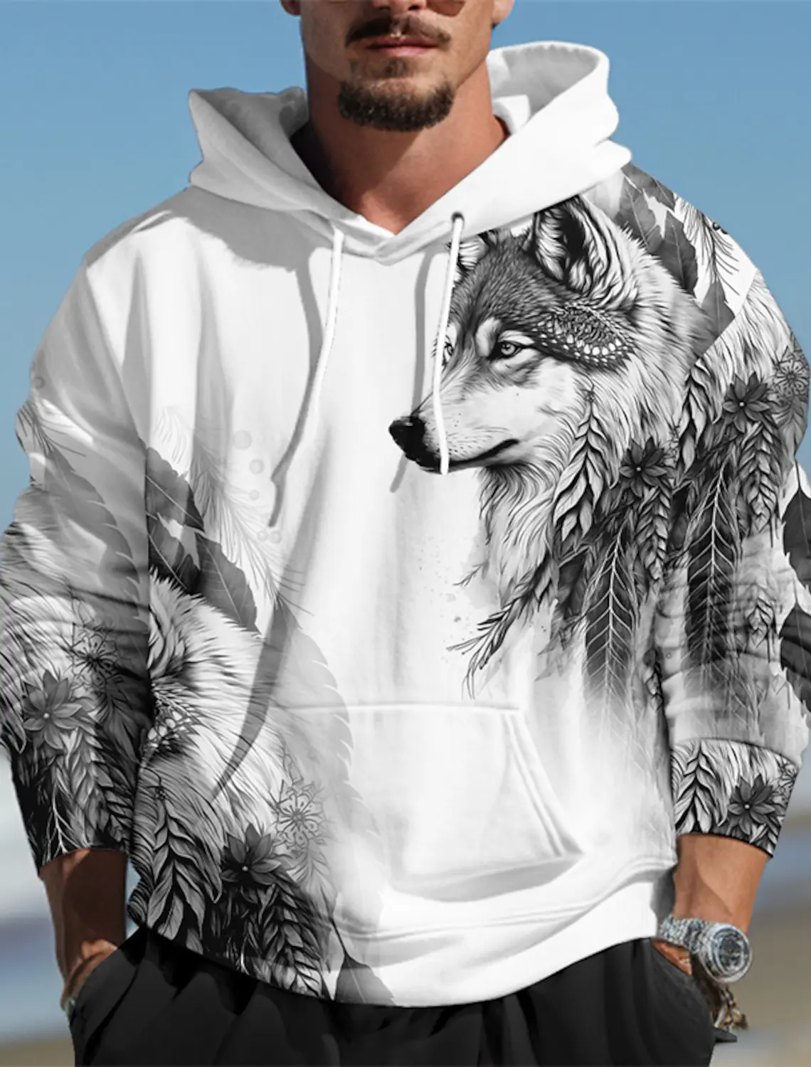 thumbnail image 1 of Sudadera con capucha para hombre nueva 2024 con estampado 3D de lobo siberiano, color negro, divertida, estilo hip hop, tendencia urbana, talla europea grande, envío gratis, 1 of 4