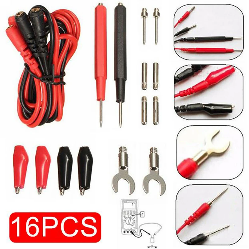 

16pcs in 1 set Universal Digital Multimeter Probe 90cm Needle Tip Probe Test Leads Pin Wire Pen Cable Test Line Assortment Kit